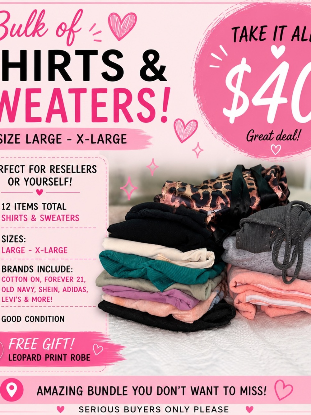 Bulk Bundle of Women's Shirts & Sweaters - Mixed Colors